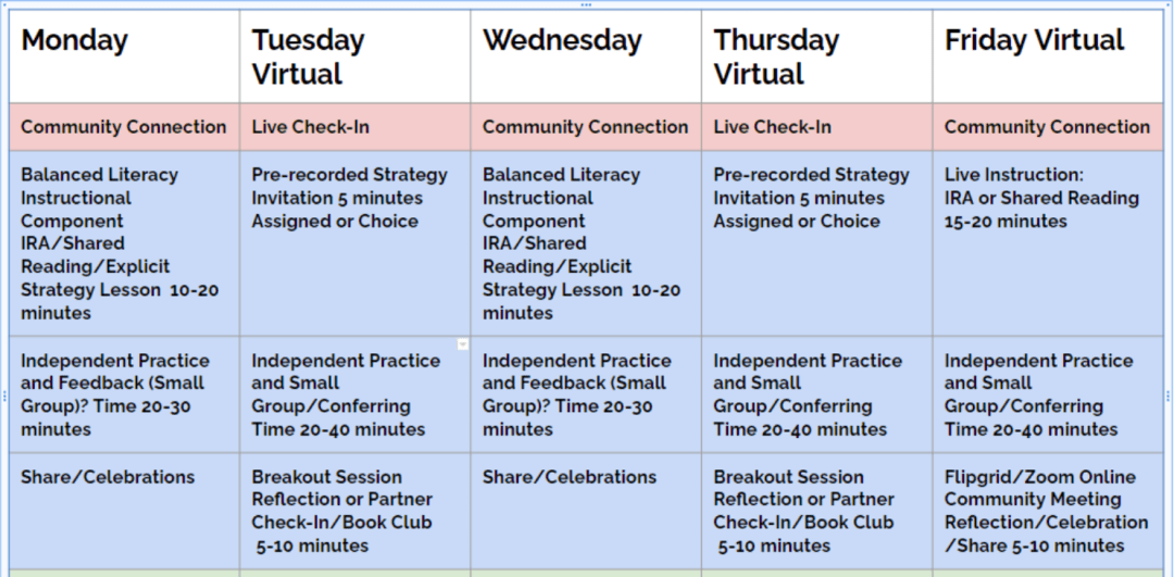 Reading schedule bold